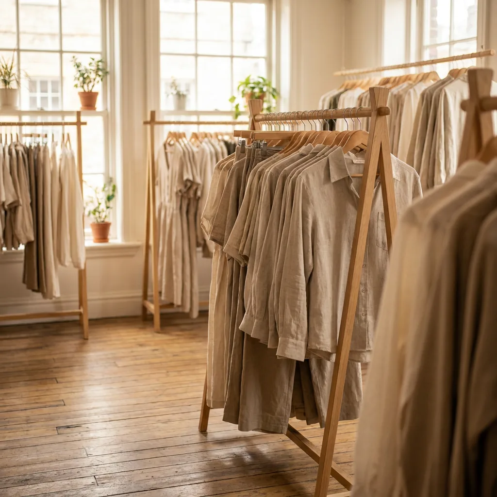 Example post: linen clothes on rails in a small boutique
